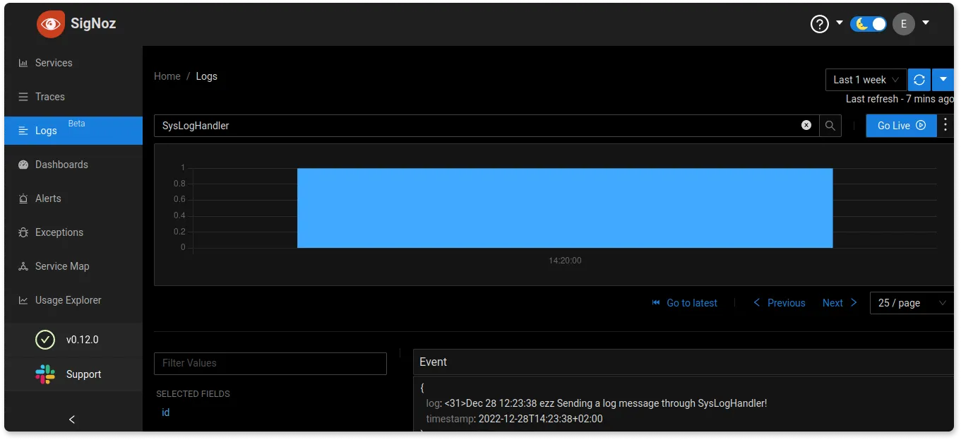 Syslog collected in SigNoz