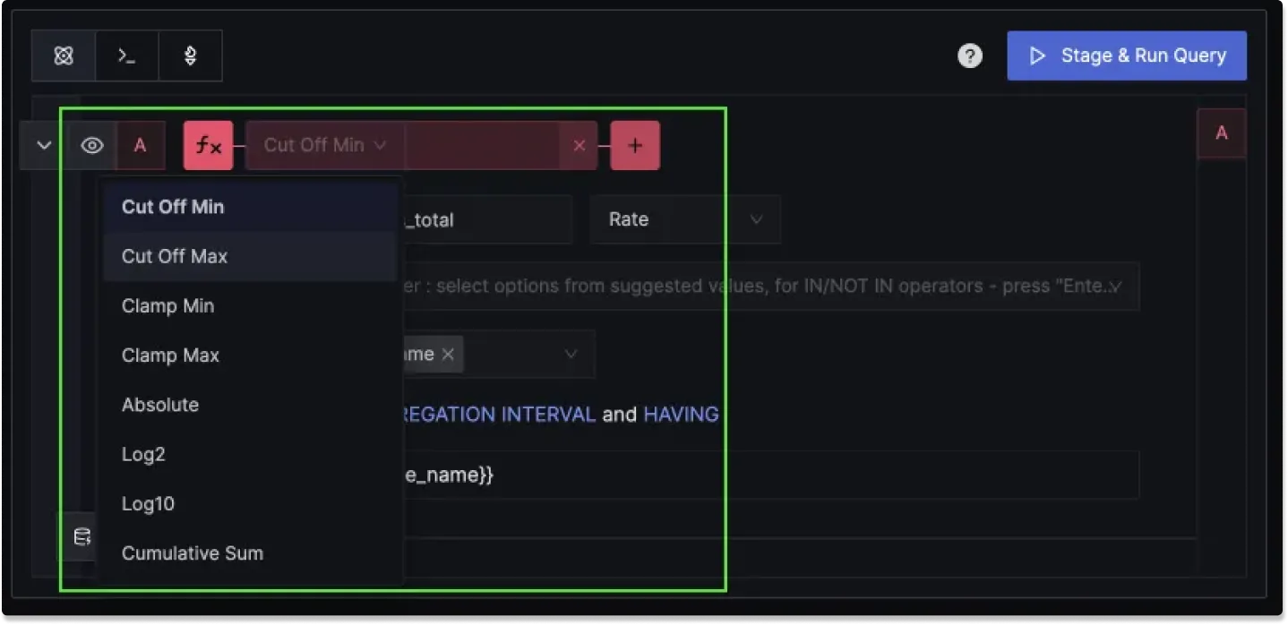 Functions in metrics query builder