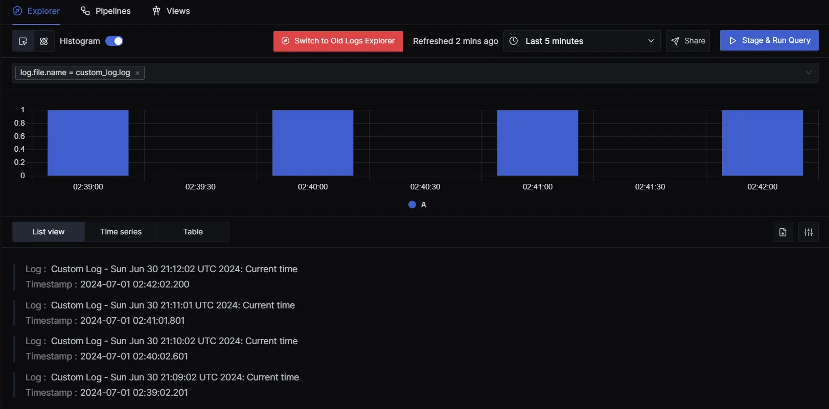 Filtering logs in SigNoz Log Explorer