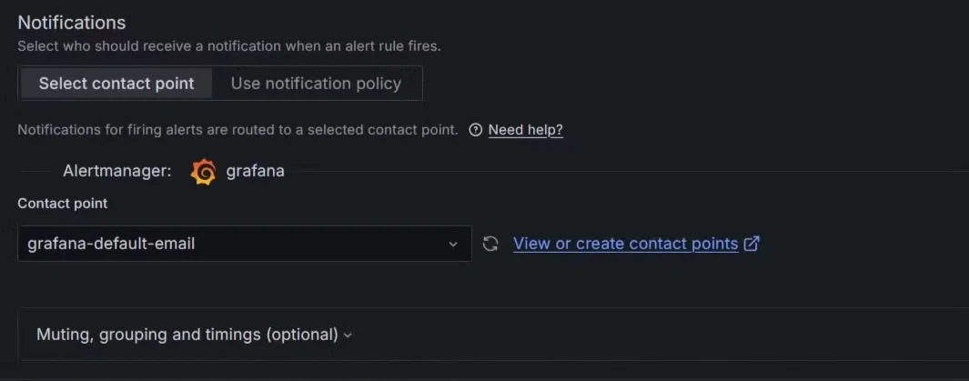 Configuring notification channels for alert in Grafana dashboard