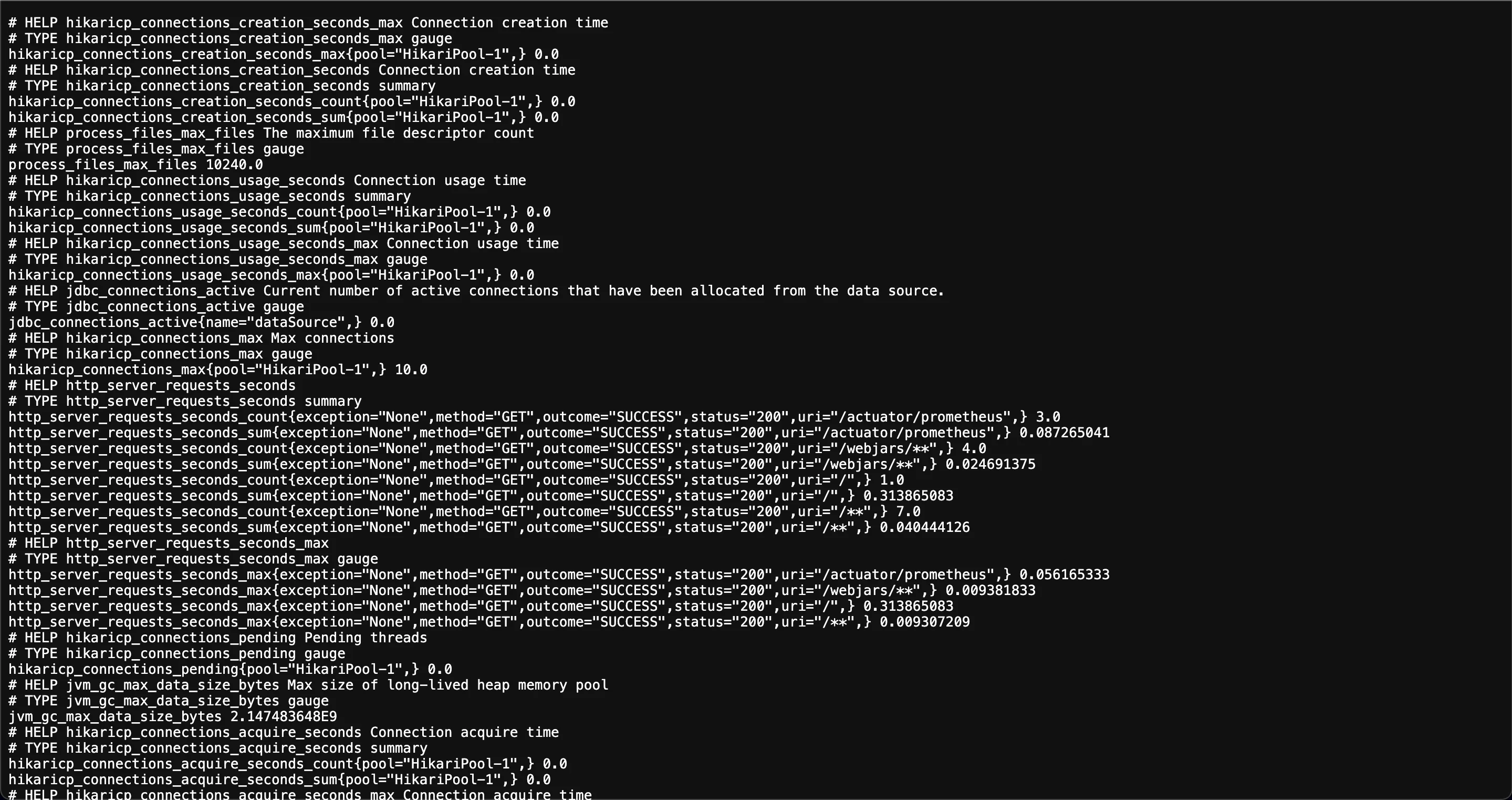 Exposed metrics from Java application in Prometheus format